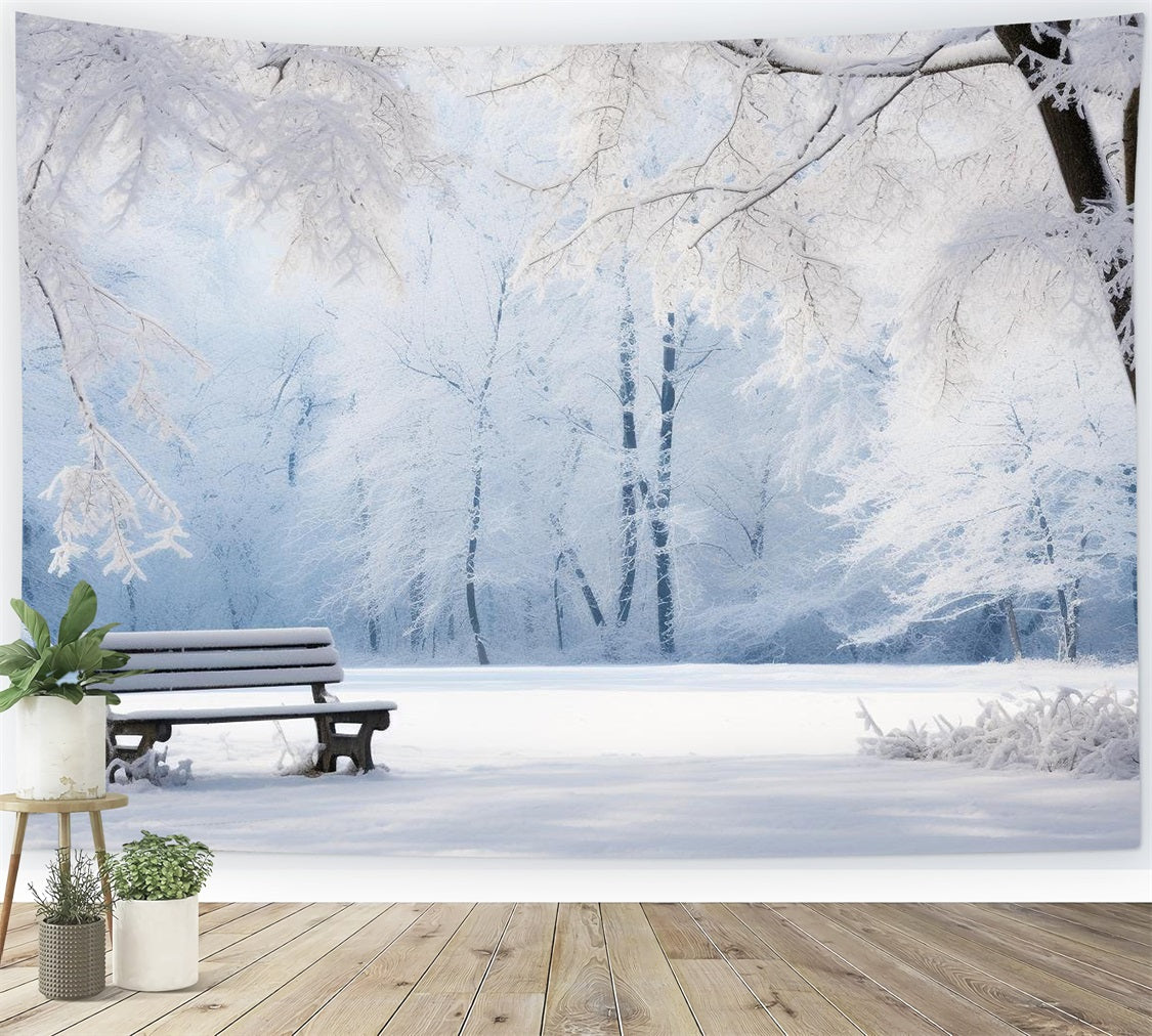 Winter Serene Backdrops Snow-Covered Park Bench Backdrop UK BRP11-22