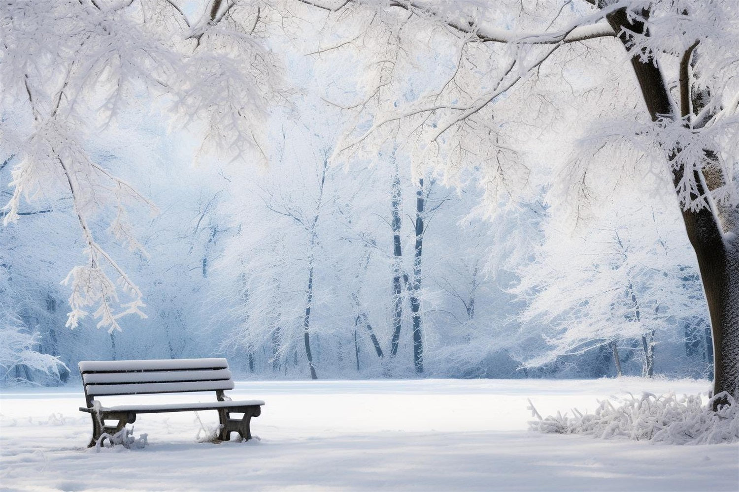 Winter Serene Backdrops Snow-Covered Park Bench Backdrop UK BRP11-22