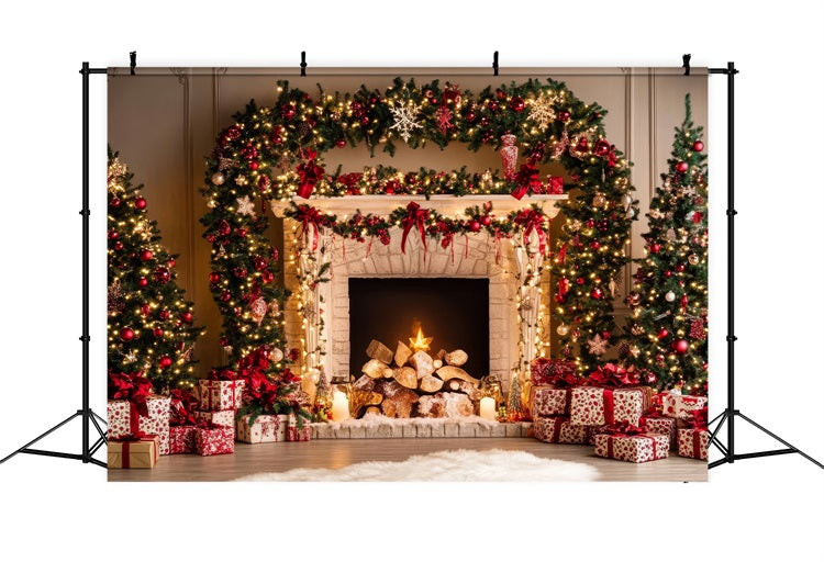 Fireplace Christmas Photography Backdrop Garland Ornaments Backdrop UK BRP11-220