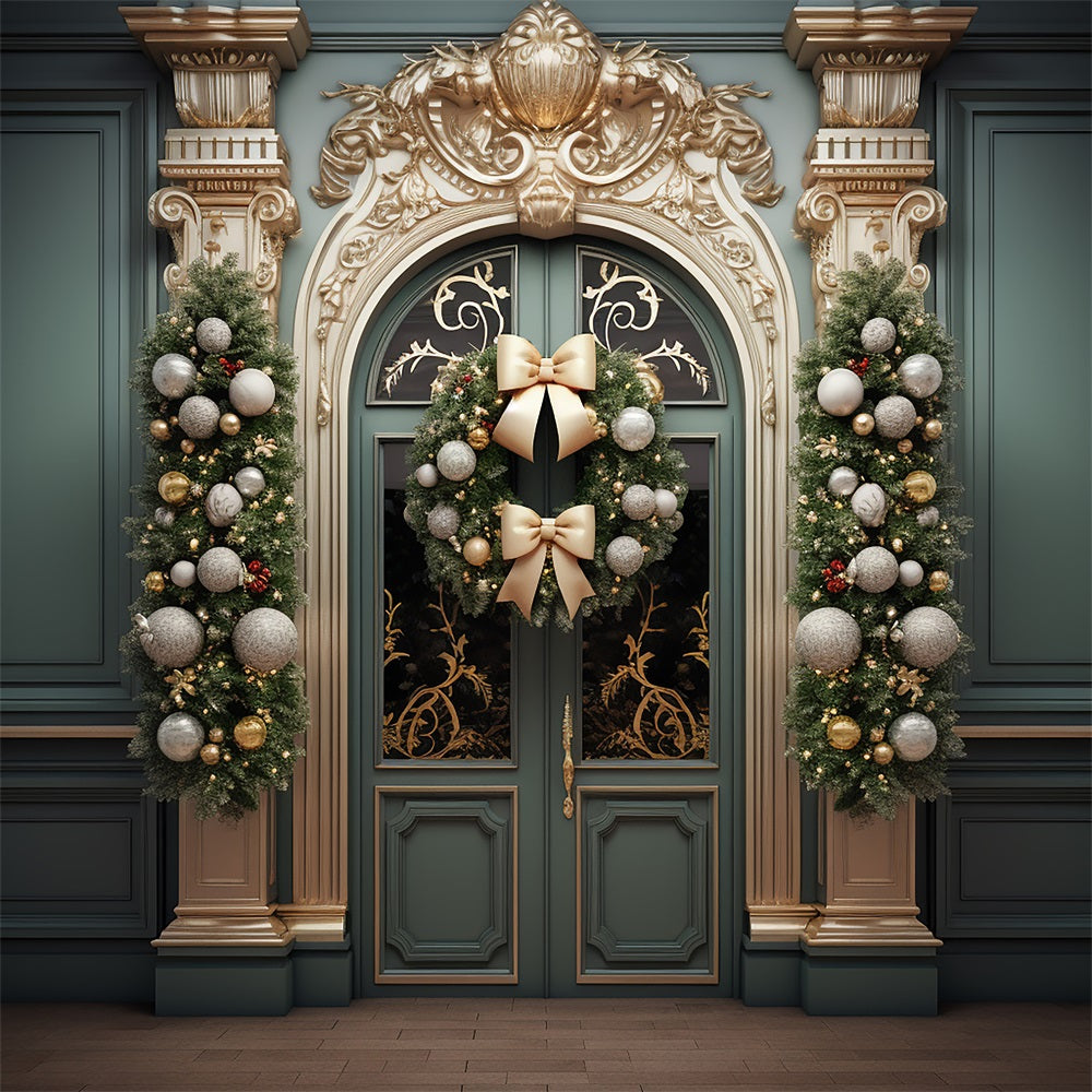 Photography Christmas Backdrops Golden Door Wreath Backdrop UK BRP11-221