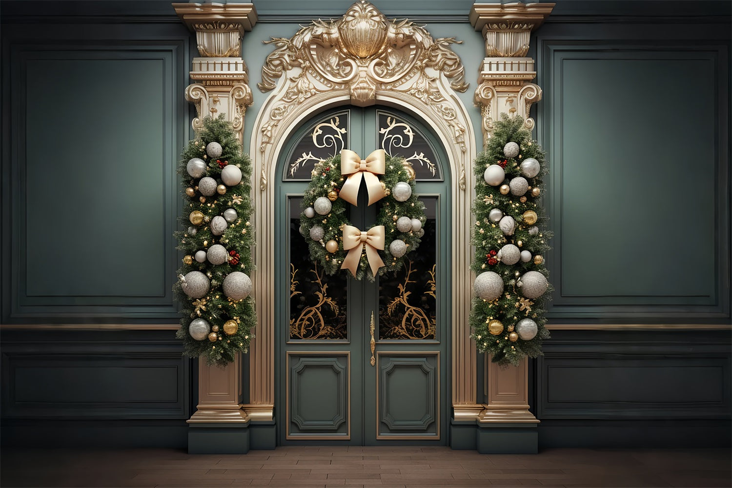 Photography Christmas Backdrops Golden Door Wreath Backdrop UK BRP11-221