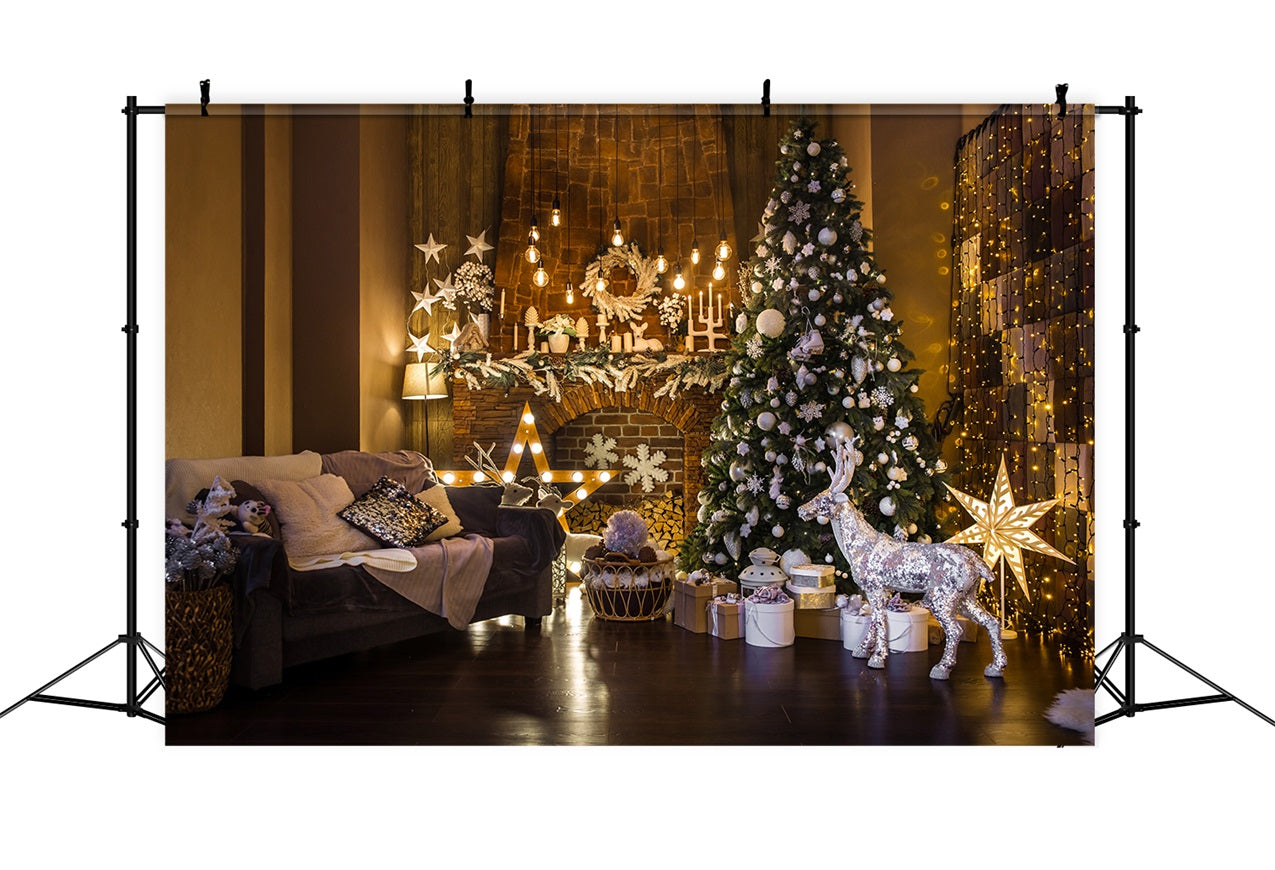 Christmas Photography Backdrop Living Room Reindeer Tree Backdrop UK BRP11-222