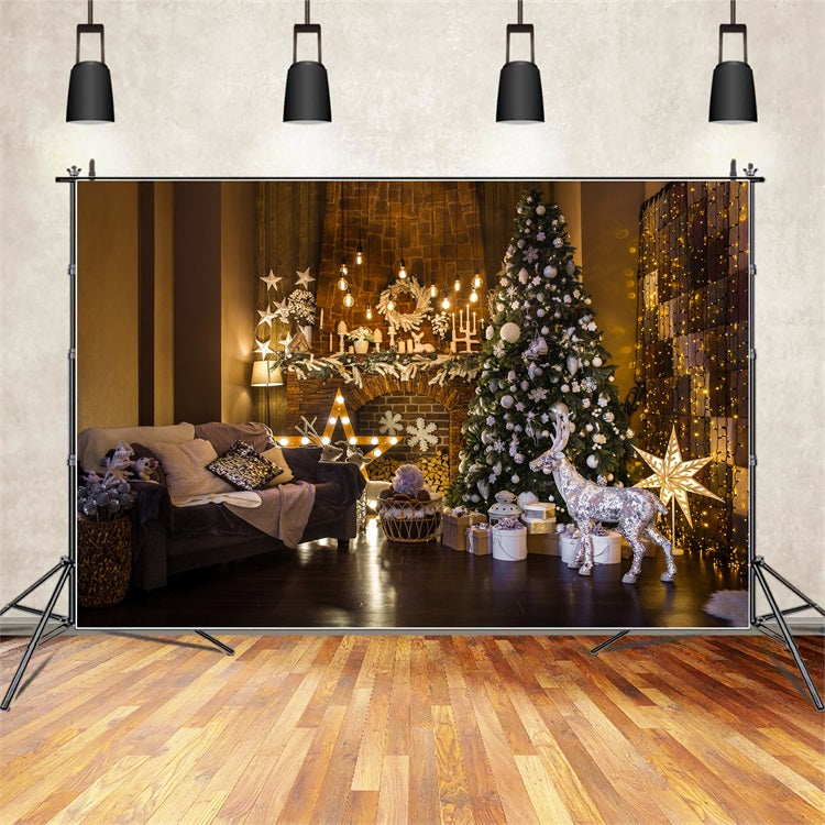 Christmas Photography Backdrop Living Room Reindeer Tree Backdrop UK BRP11-222