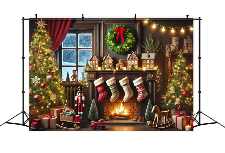 Christmas Fireplace Backdrops Nutcracker Stocking Festive Backdrop UK BRP11-223