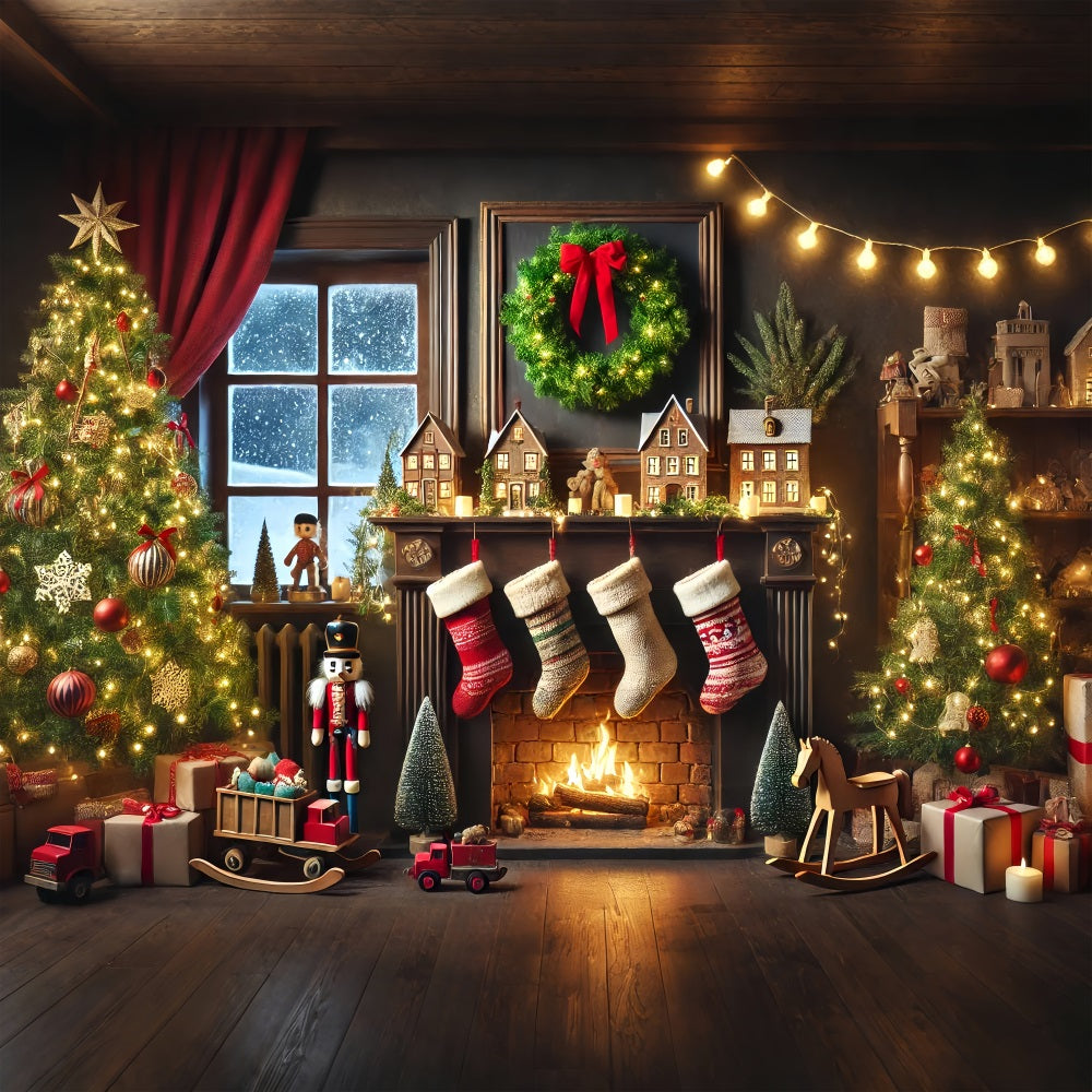 Christmas Fireplace Backdrops Nutcracker Stocking Festive Backdrop UK BRP11-223