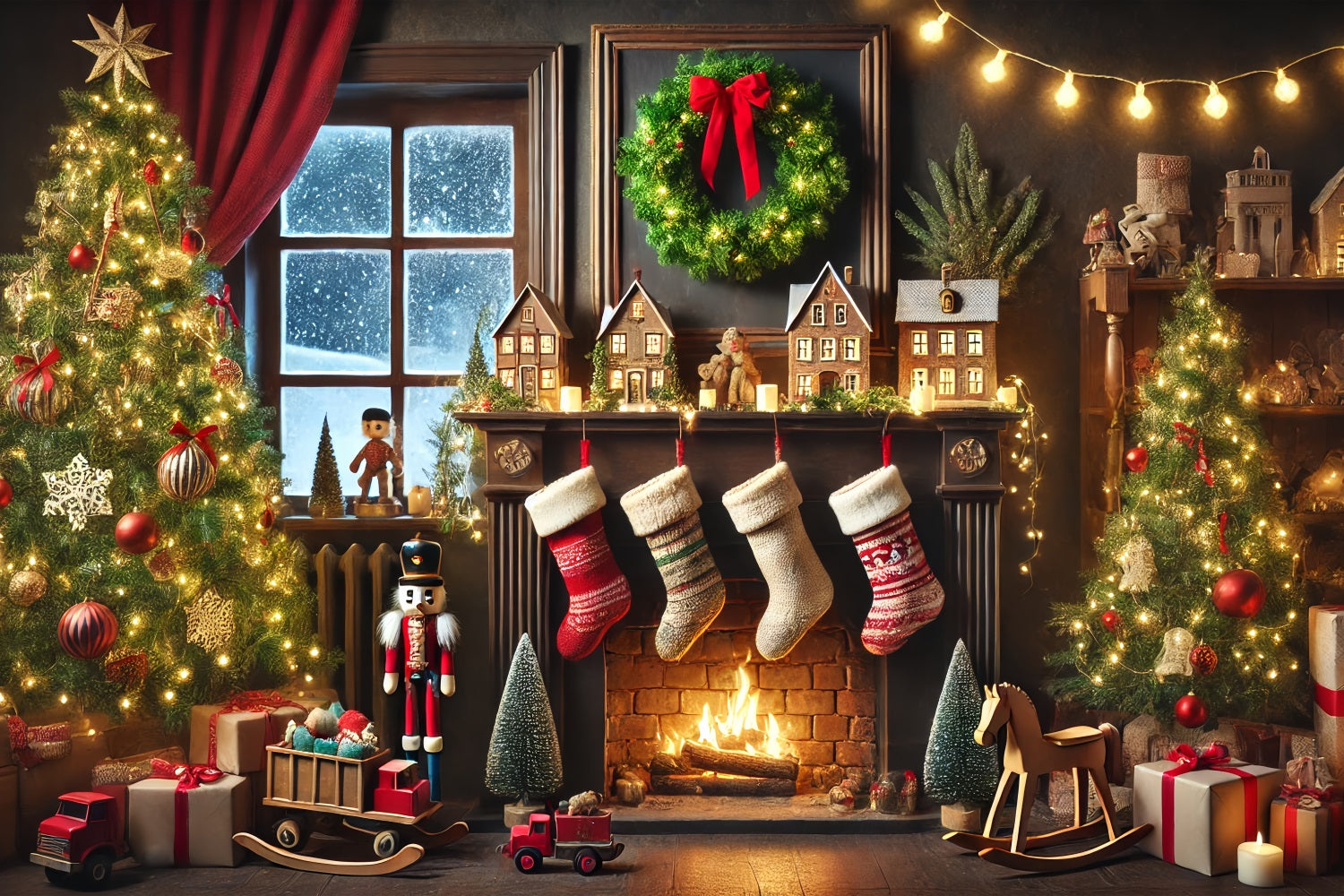 Christmas Fireplace Backdrops Nutcracker Stocking Festive Backdrop UK BRP11-223