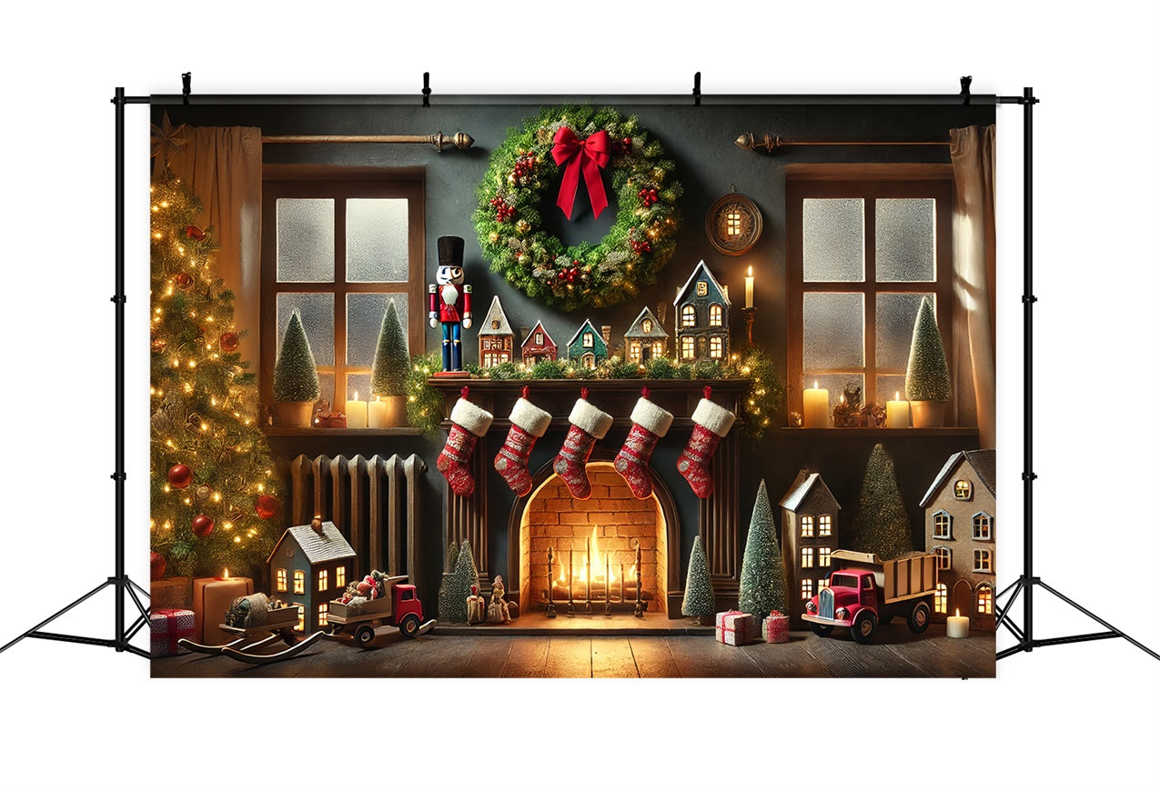 Christmas Photoshoot Backdrop Toys Stockings Fireplace Backdrop UK BRP11-224