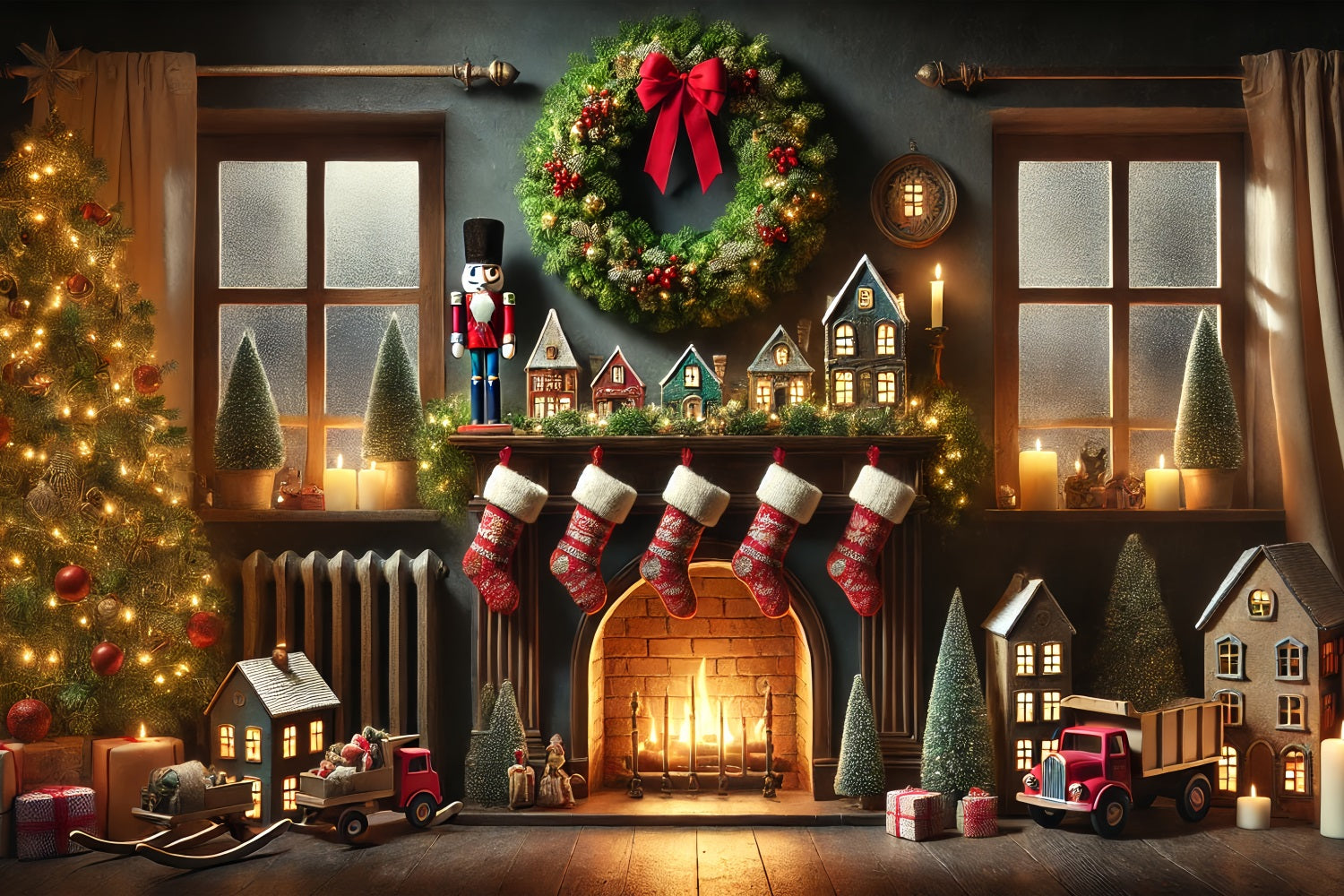 Christmas Photoshoot Backdrop Toys Stockings Fireplace Backdrop UK BRP11-224