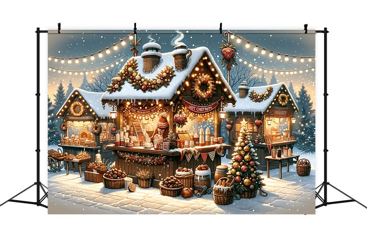 Christmas Village Backdrop Snowy Market Scene Backdrop UK BRP11-225