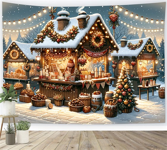 Christmas Village Backdrop Snowy Market Scene Backdrop UK BRP11-225