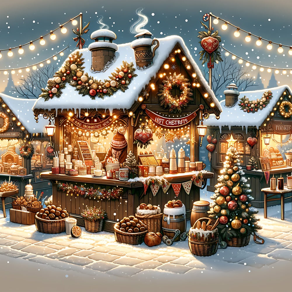 Christmas Village Backdrop Snowy Market Scene Backdrop UK BRP11-225