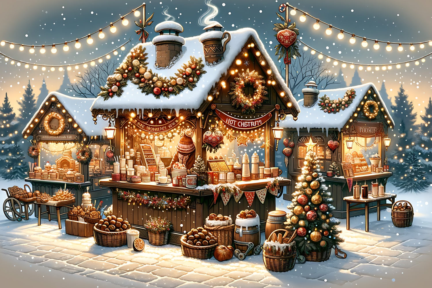 Christmas Village Backdrop Snowy Market Scene Backdrop UK BRP11-225