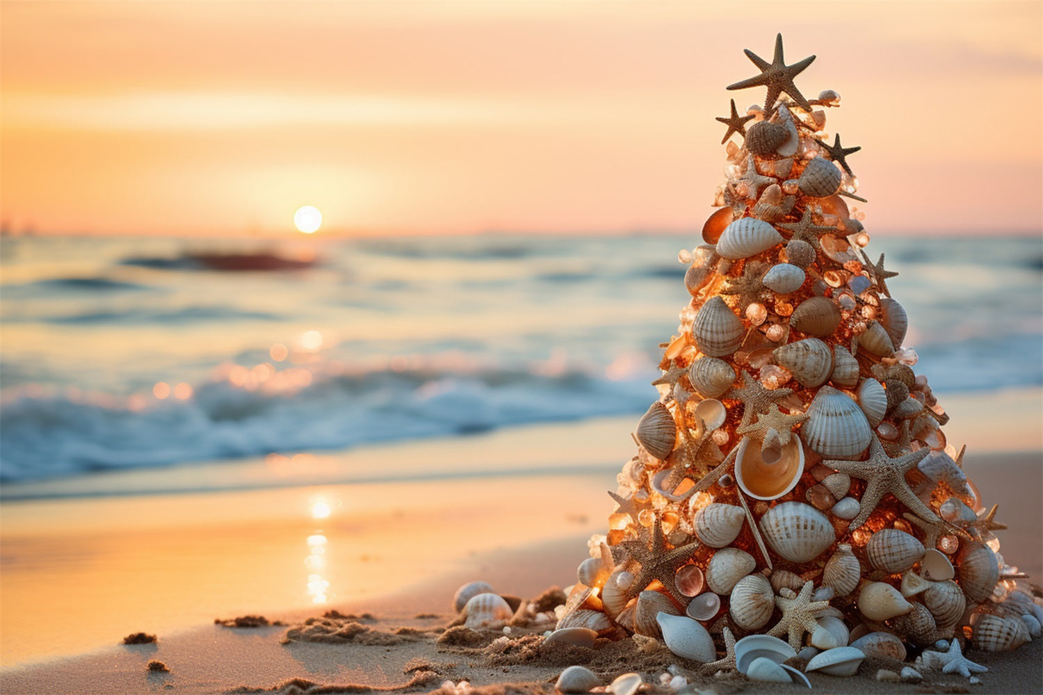 Backdrop For Christmas Beach Sunset Seashell Backdrop UK BRP11-226