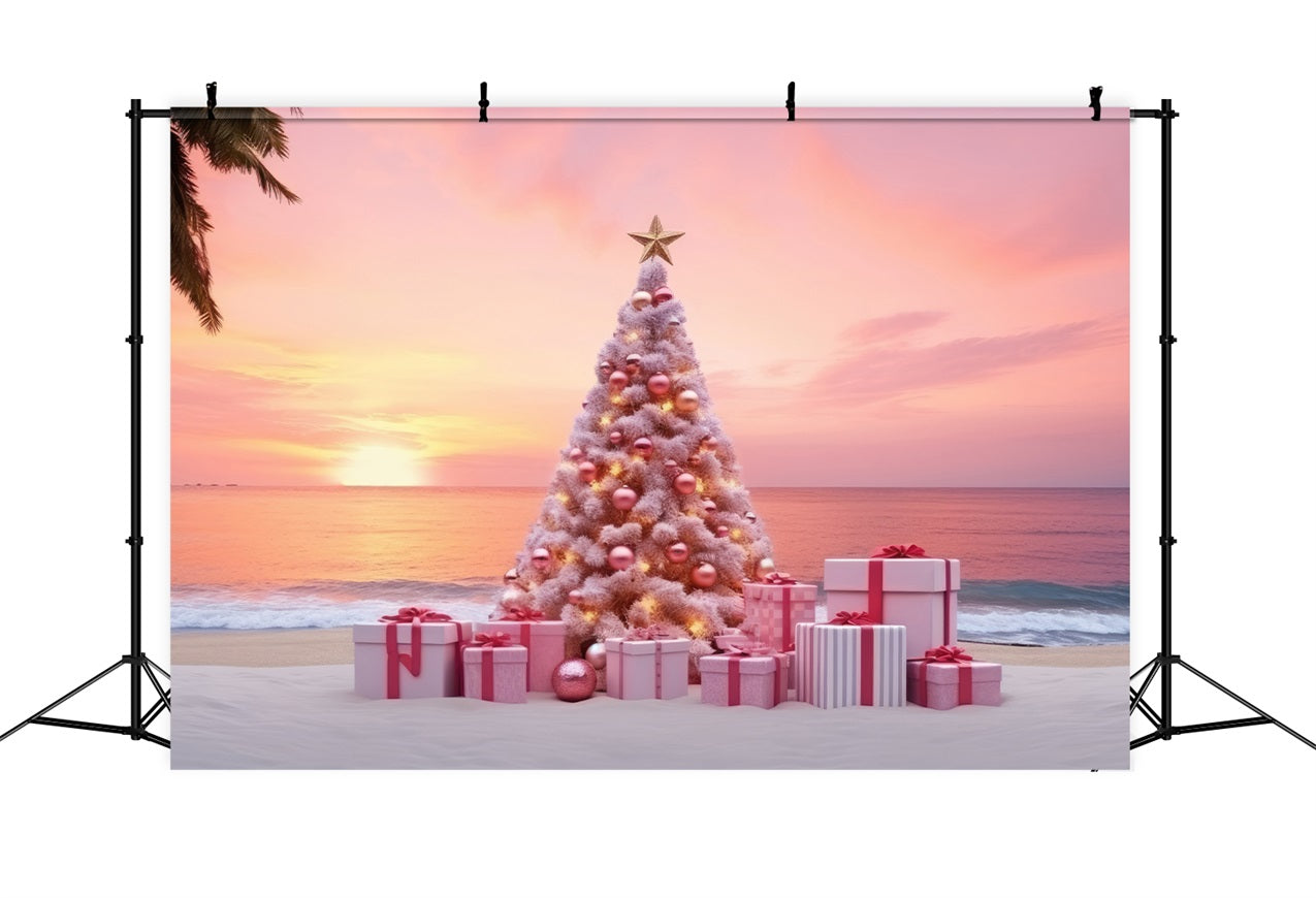 Christmas Scene Backdrop Pastel Tree Beach Gifts Backdrop UK BRP11-227