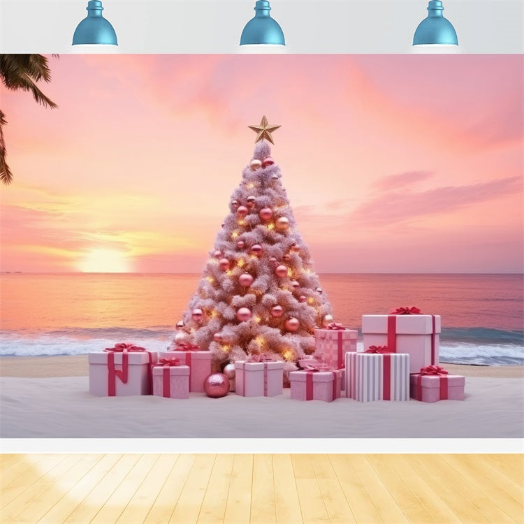 Christmas Scene Backdrop Pastel Tree Beach Gifts Backdrop UK BRP11-227