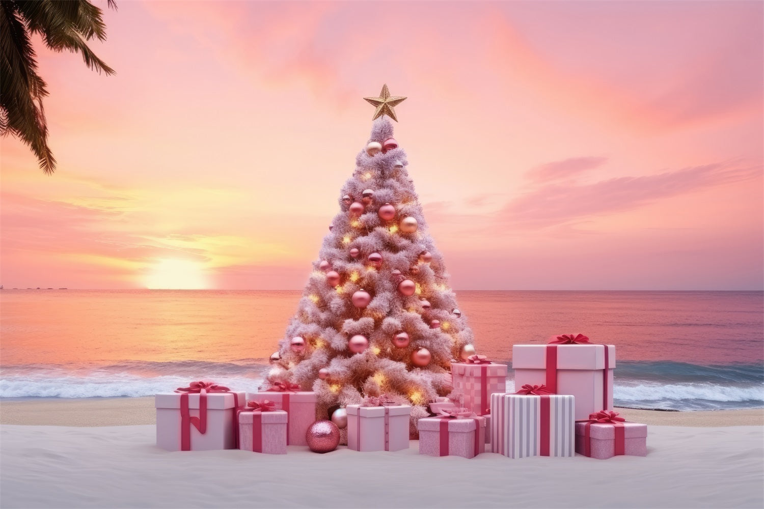 Christmas Scene Backdrop Pastel Tree Beach Gifts Backdrop UK BRP11-227