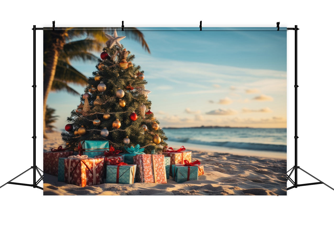 Christmas Photo Booth Backdrop Tree Beach Decor Backdrop UK BRP11-228