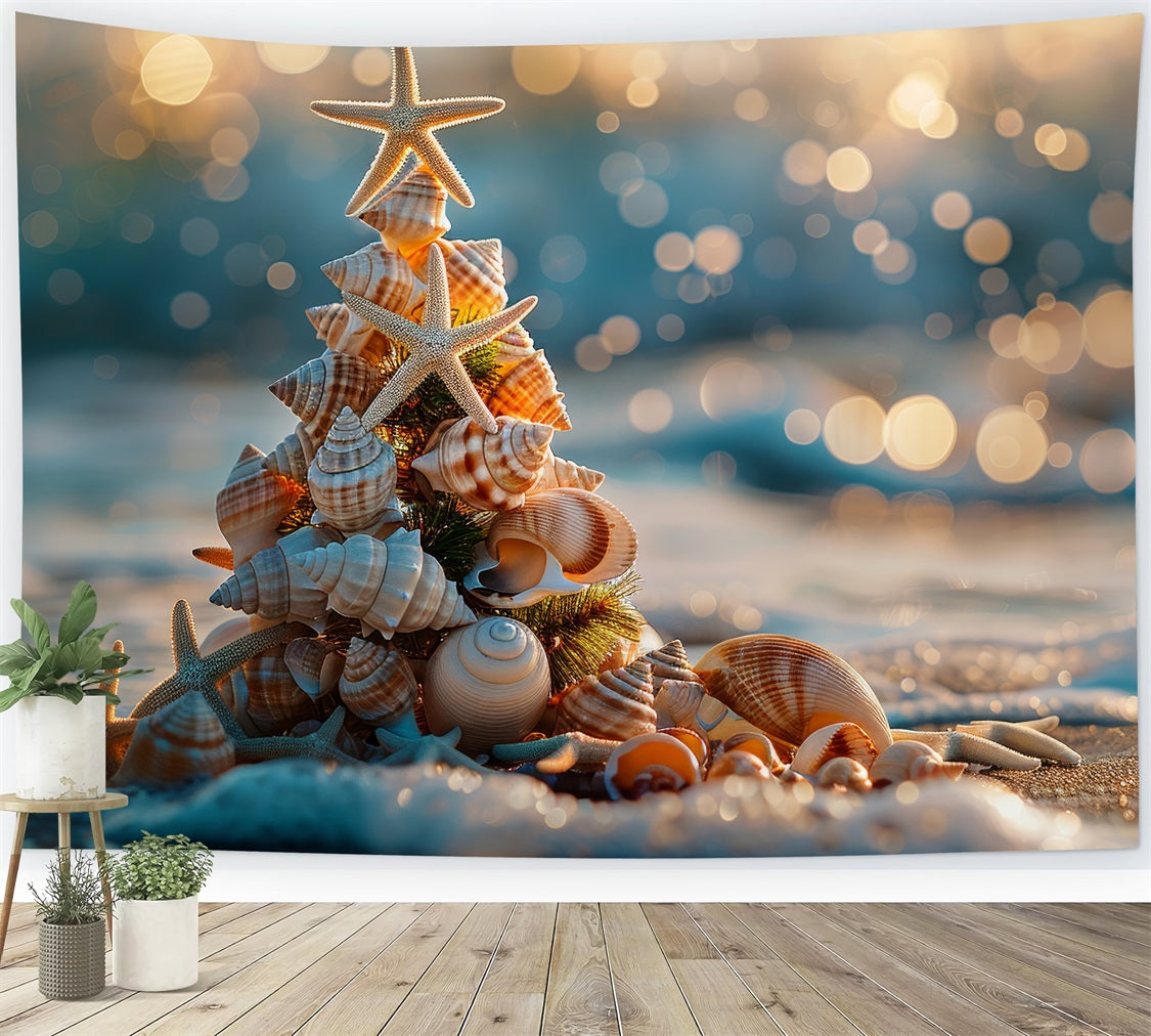 Christmas Fabric Backdrop Beachy Seashell Tree Starfish Backdrop UK BRP11-229