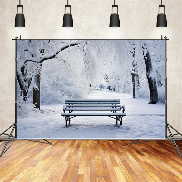 Winter Backdrops Photography Blissful Park Scene Bench Backdrop UK BRP11-23