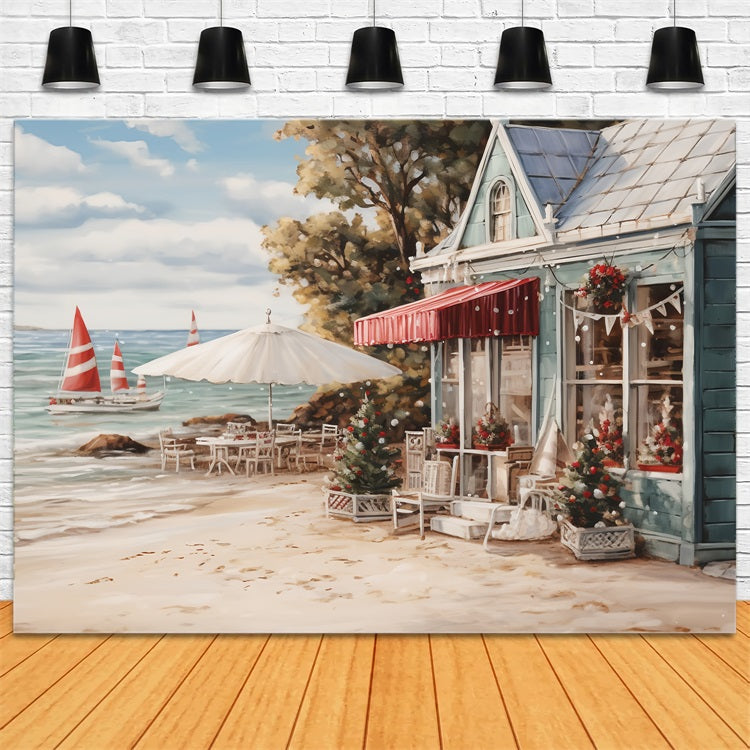 Christmas Beach Backdrop Cafe Decor Backdrop UK BRP11-232