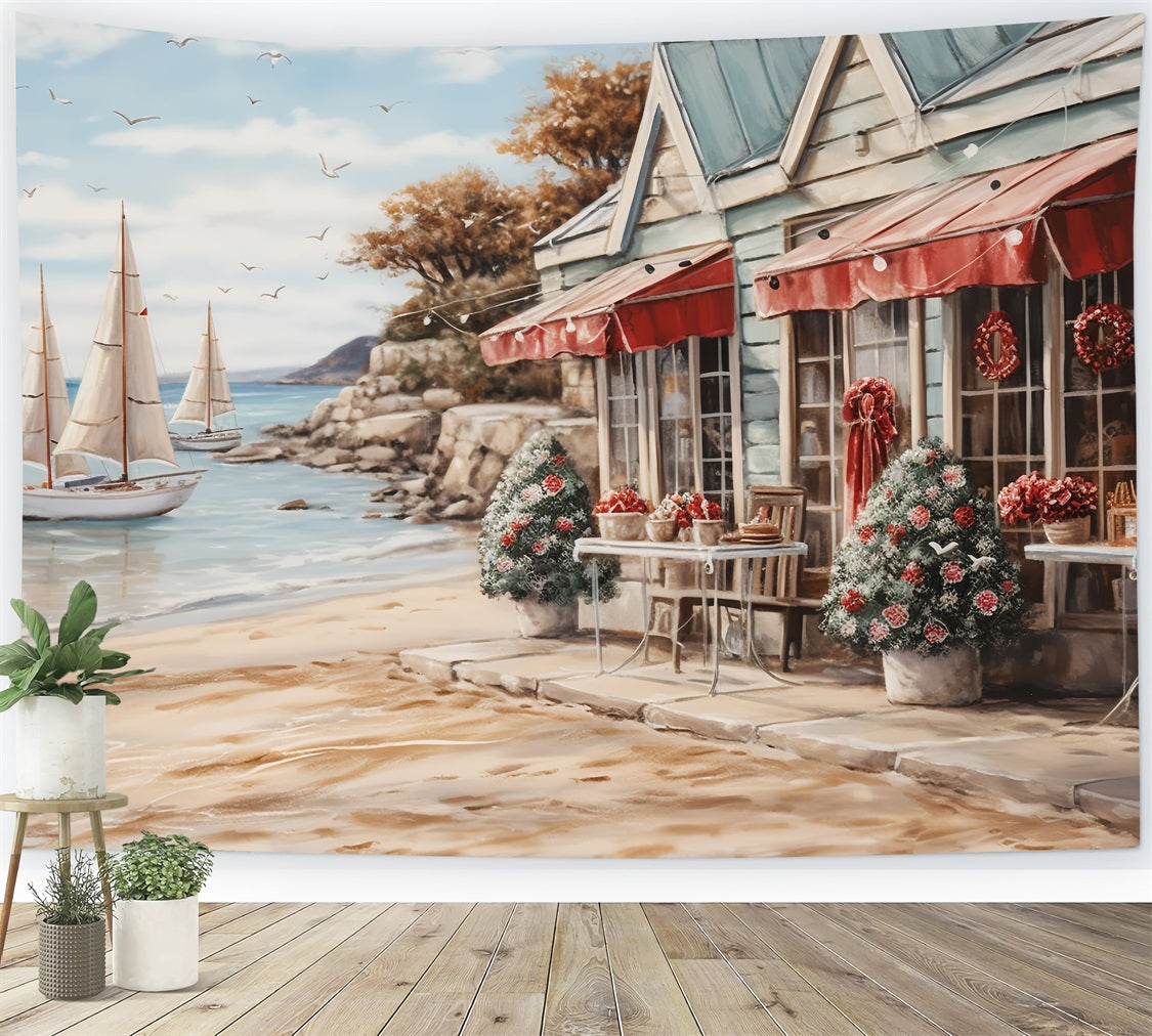 Christmas Scene Backdrops Nautical Table Coastal Wreath Backdrop UK BRP11-233