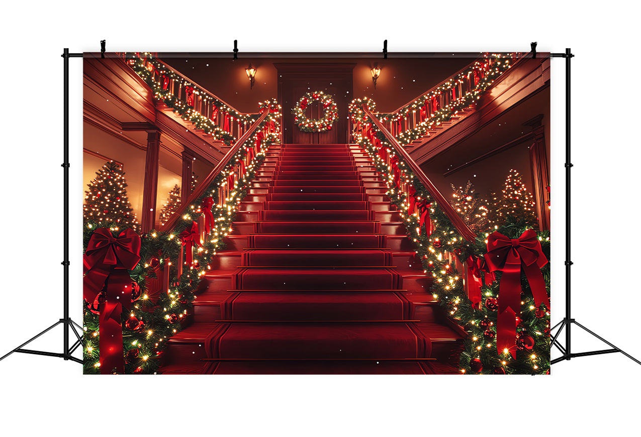 Christmas Scene Photo Backdrops Red Staircase Backdrop UK BRP11-239