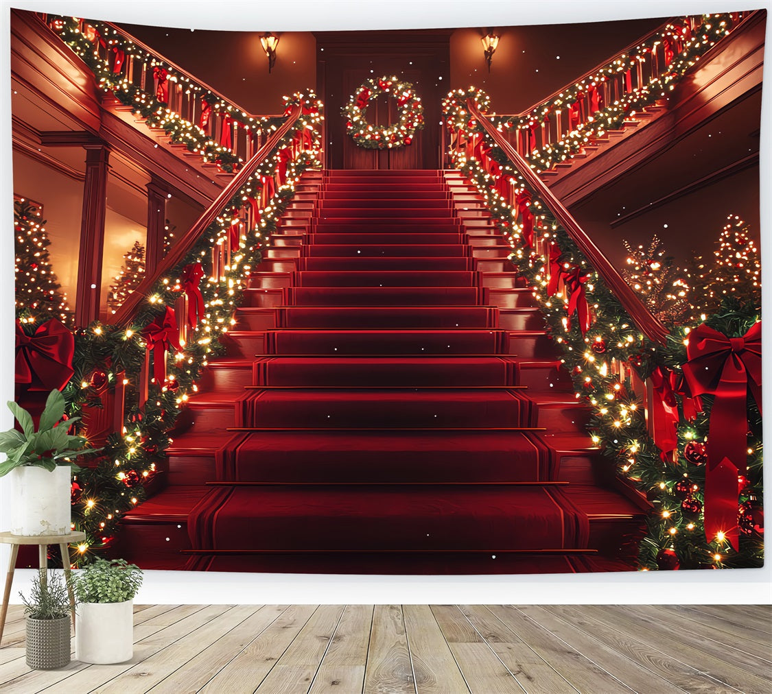 Christmas Scene Photo Backdrops Red Staircase Backdrop UK BRP11-239