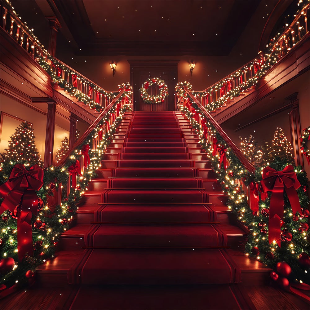 Christmas Scene Photo Backdrops Red Staircase Backdrop UK BRP11-239