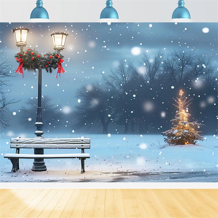 Winter Backdrop Photography Cozy Holiday Park Scene Backdrop UK BRP11-24