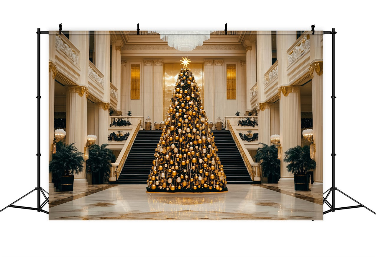 Merry Christmas Backdrops Golden Tree Grand Hall Backdrop UK BRP11-240