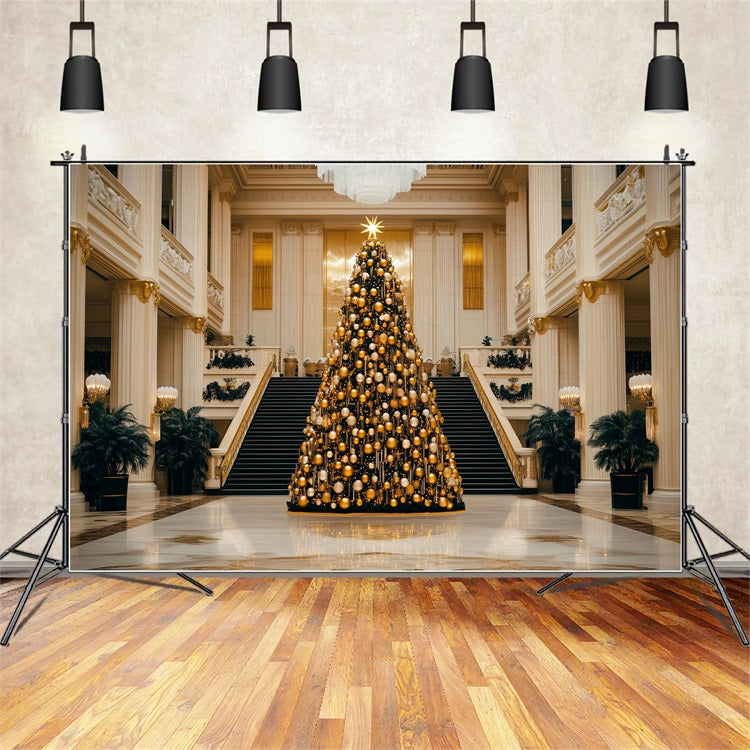 Merry Christmas Backdrops Golden Tree Grand Hall Backdrop UK BRP11-240