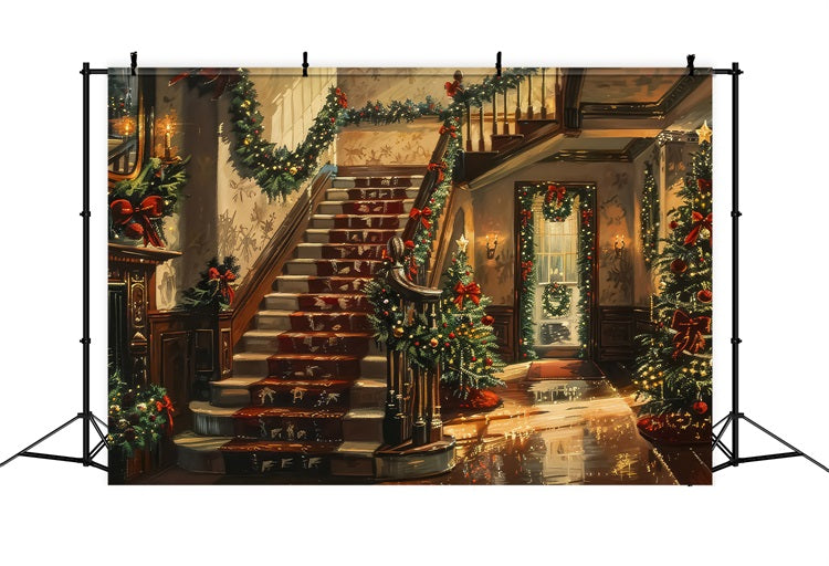 Christmas Photo Backdrops Interior Tree Stairs Backdrop UK BRP11-241