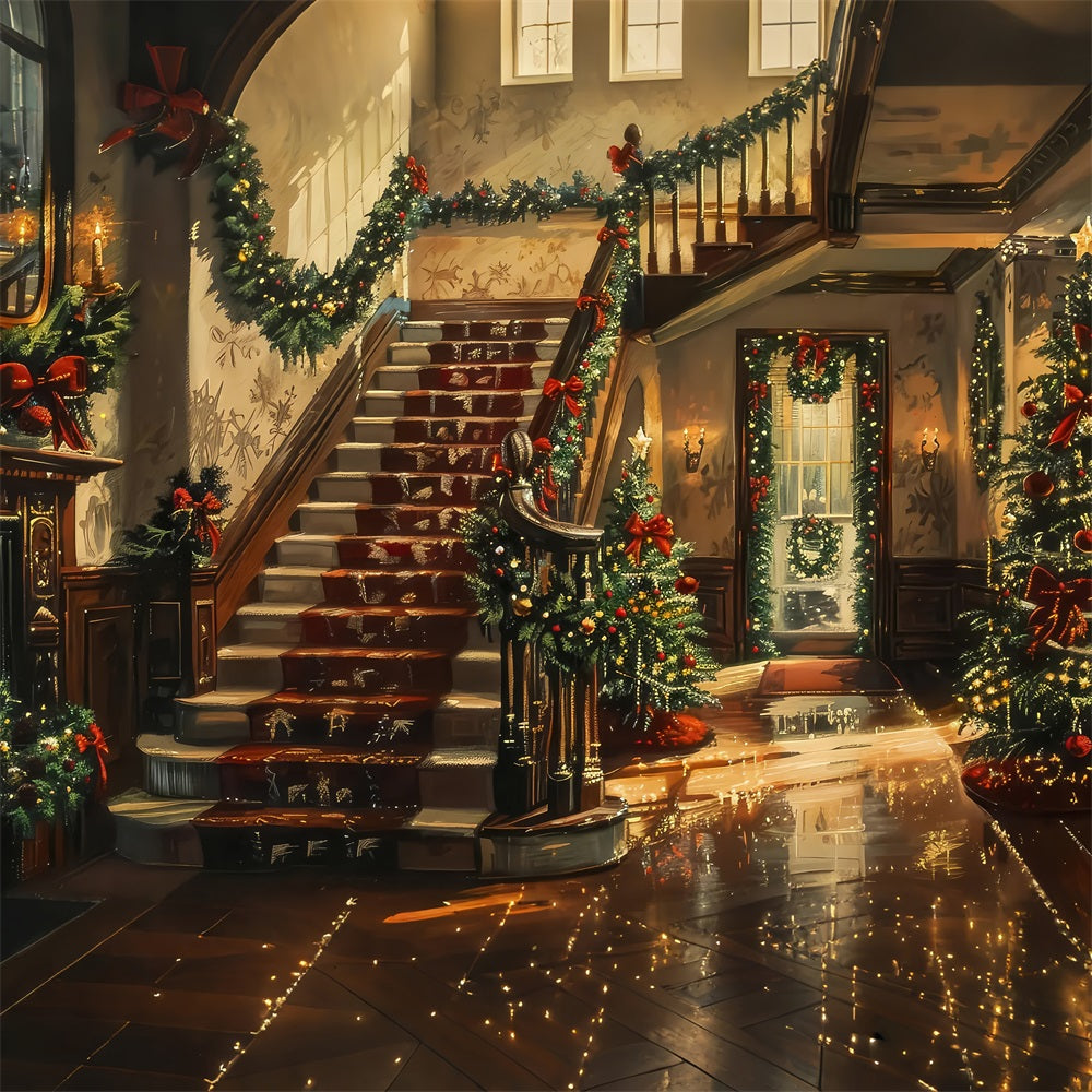 Christmas Photo Backdrops Interior Tree Stairs Backdrop UK BRP11-241