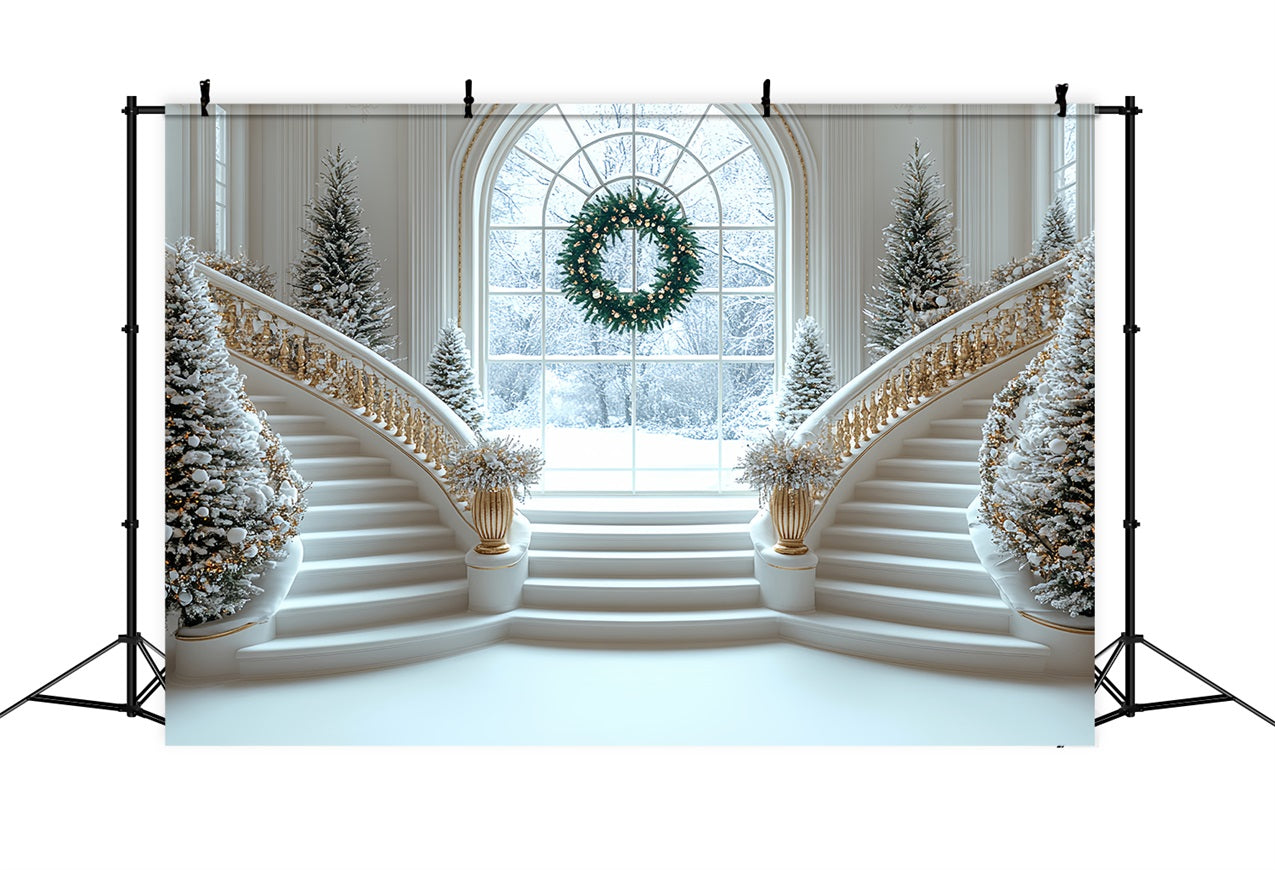 Backdrop Christmas White Staircase Celebration Backdrop UK BRP11-243