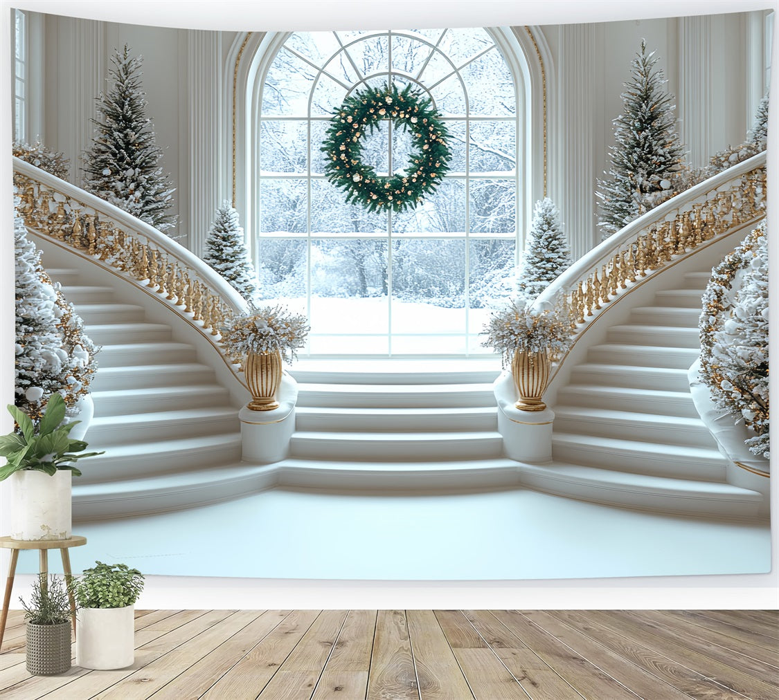 Backdrop Christmas White Staircase Celebration Backdrop UK BRP11-243