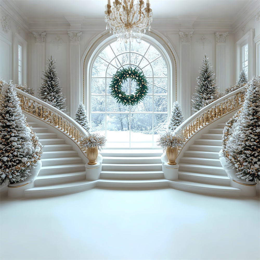 Backdrop Christmas White Staircase Celebration Backdrop UK BRP11-243