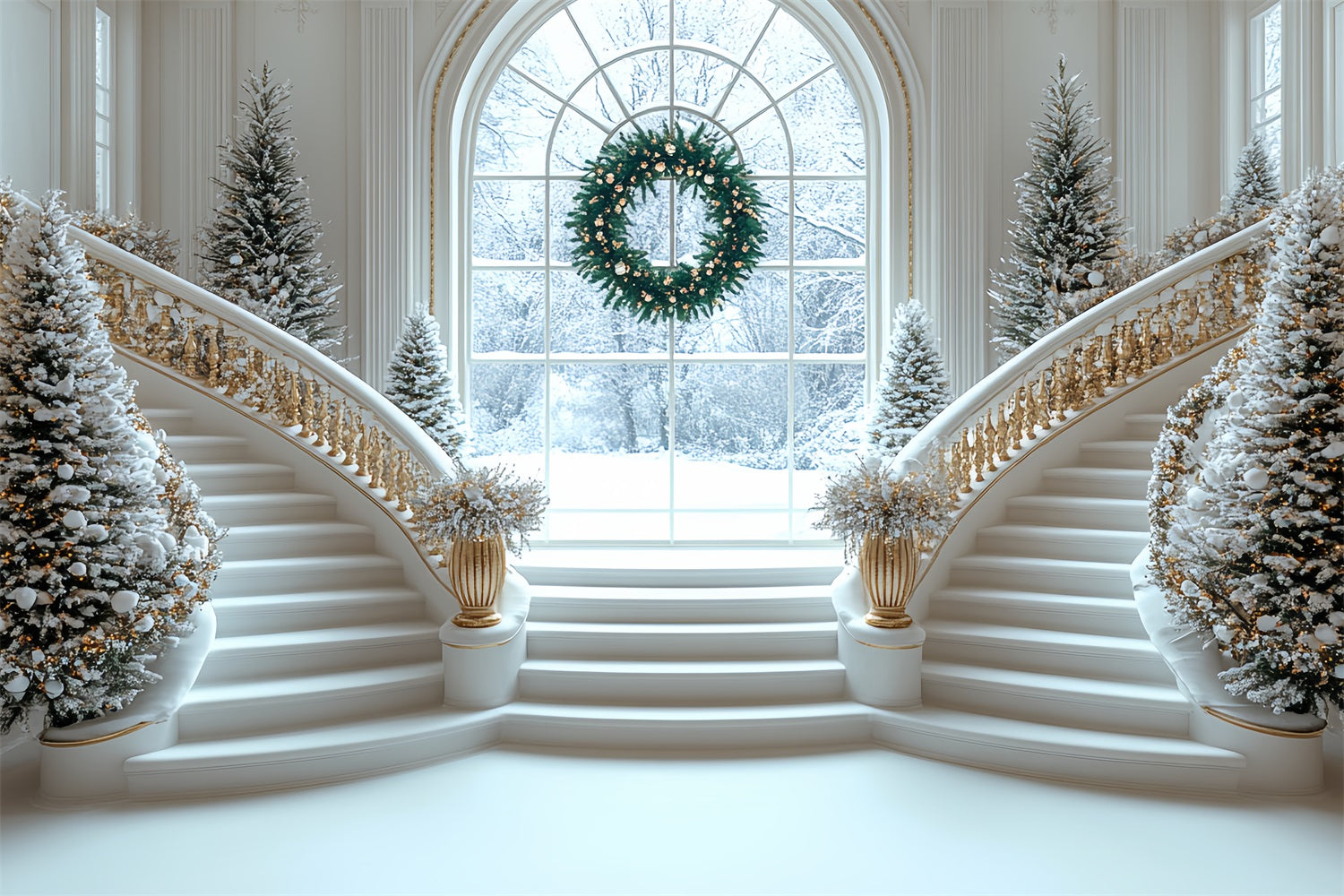 Backdrop Christmas White Staircase Celebration Backdrop UK BRP11-243