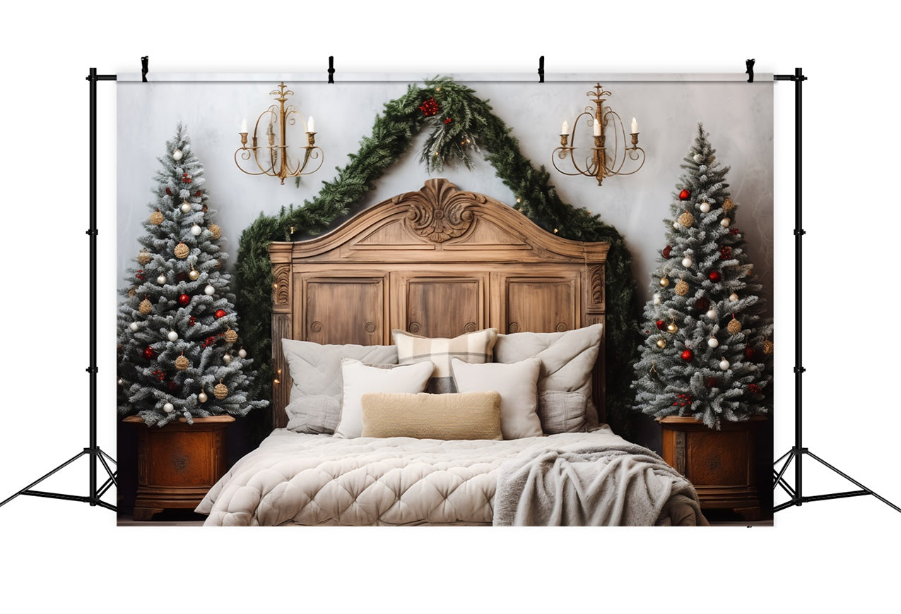 Christmas Headboard Photography Backdrop Bedroom Frosted Pines Backdrop UK BRP11-249