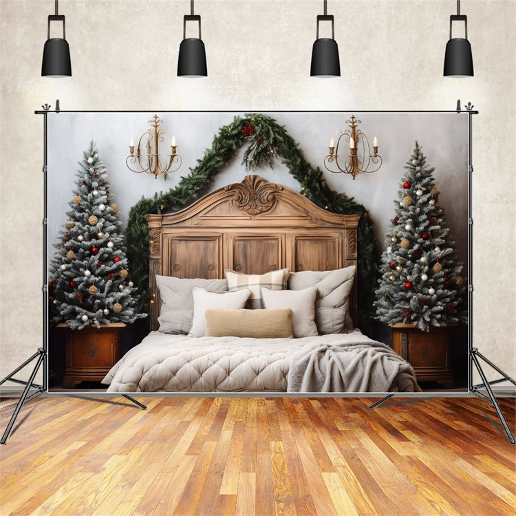 Christmas Headboard Photography Backdrop Bedroom Frosted Pines Backdrop UK BRP11-249