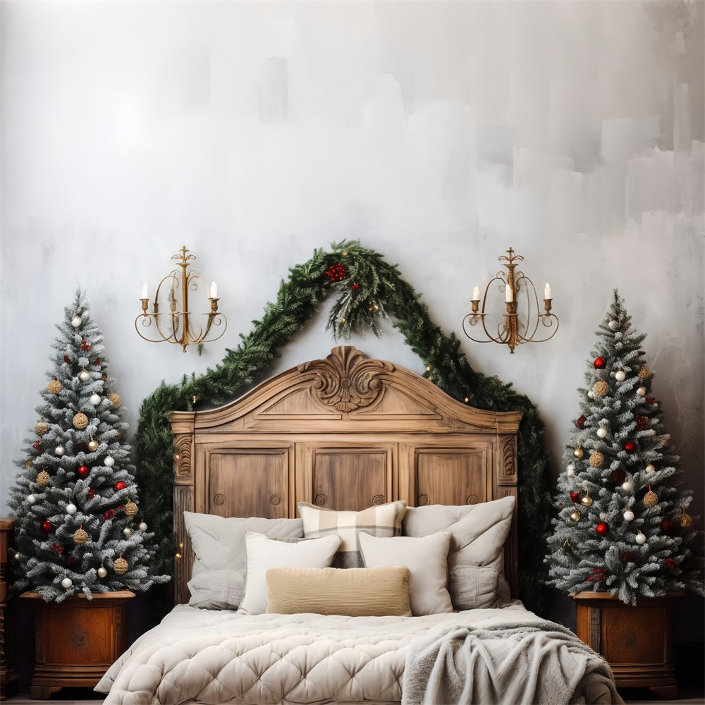 Christmas Headboard Photography Backdrop Bedroom Frosted Pines Backdrop UK BRP11-249