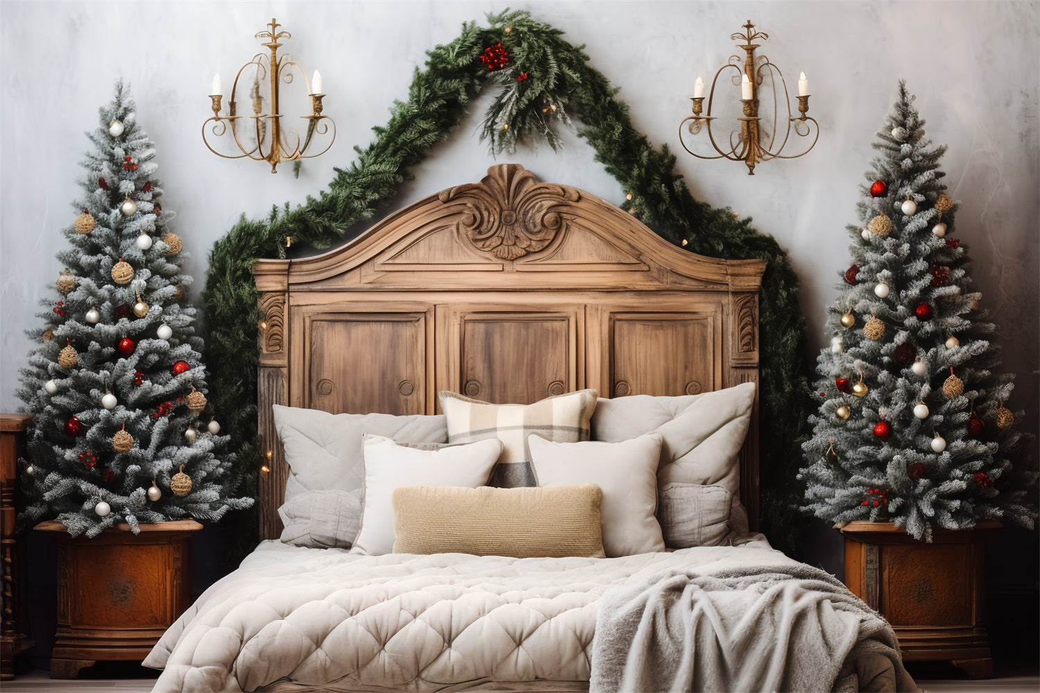 Christmas Headboard Photography Backdrop Bedroom Frosted Pines Backdrop UK BRP11-249