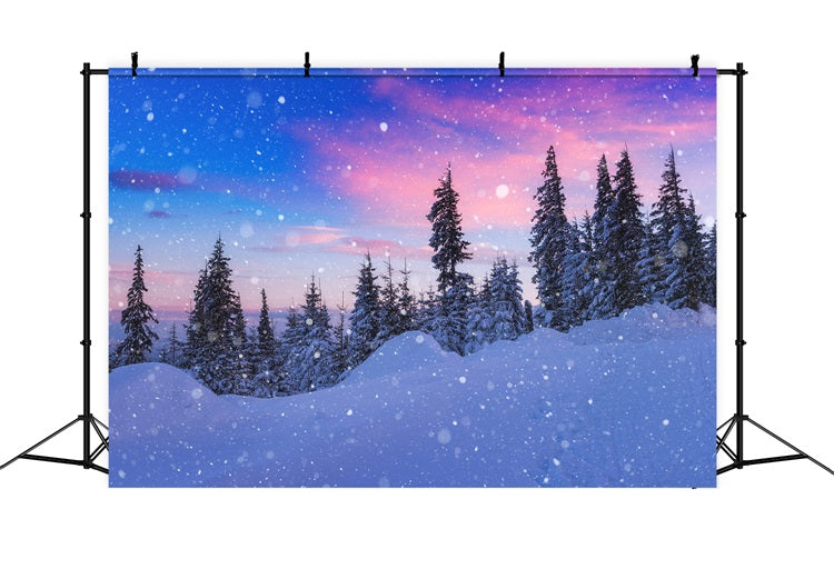 Winter Snow Backdrop Beautiful Sky Frosted Evergreens Backdrop UK BRP11-25