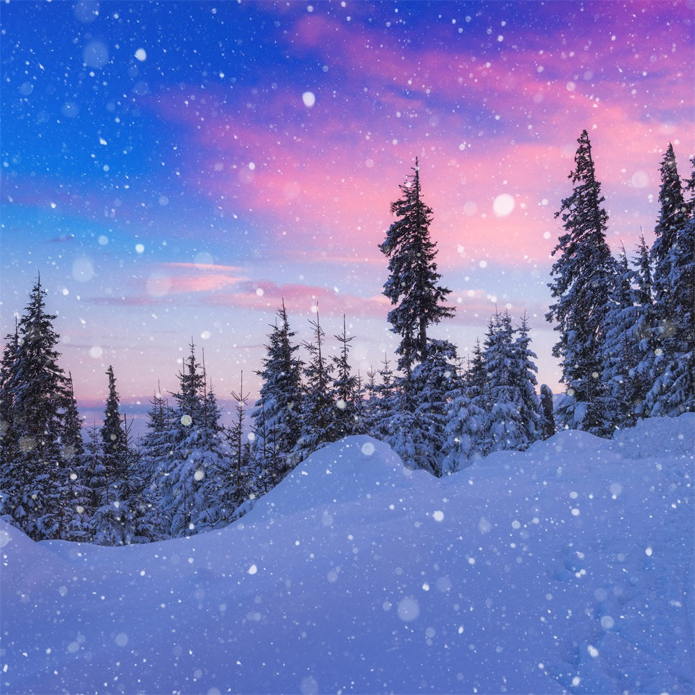 Winter Snow Backdrop Beautiful Sky Frosted Evergreens Backdrop UK BRP11-25