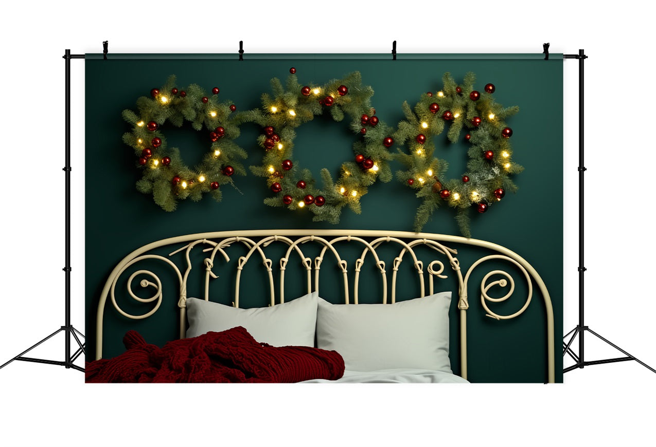 Christmas Headboard Photography Backdrop Minimalist Wreath Bedroom Backdrop UK BRP11-251