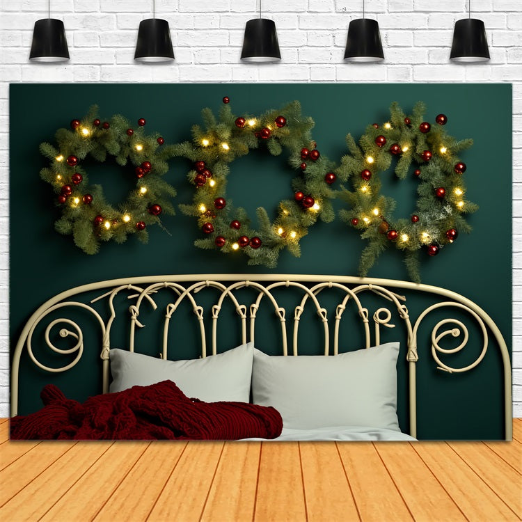 Christmas Headboard Photography Backdrop Minimalist Wreath Bedroom Backdrop UK BRP11-251