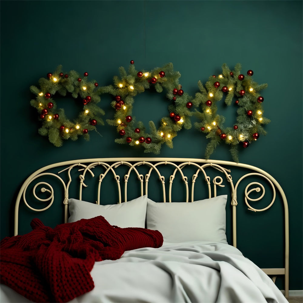 Christmas Headboard Photography Backdrop Minimalist Wreath Bedroom Backdrop UK BRP11-251