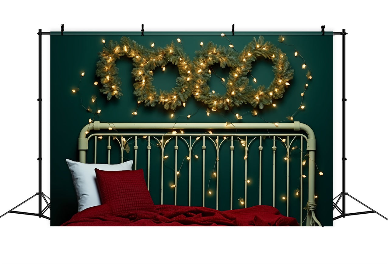 Christmas Bed Backdrop Glowing Light Wreath Scene Backdrop UK BRP11-252