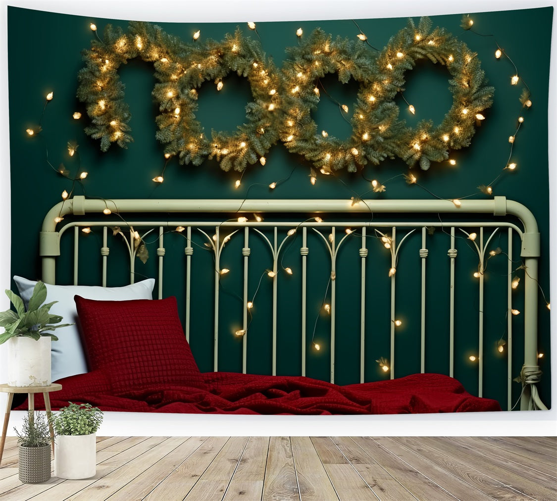 Christmas Bed Backdrop Glowing Light Wreath Scene Backdrop UK BRP11-252