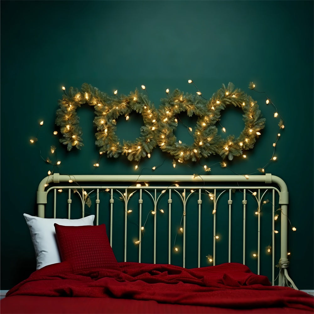 Christmas Bed Backdrop Glowing Light Wreath Scene Backdrop UK BRP11-252