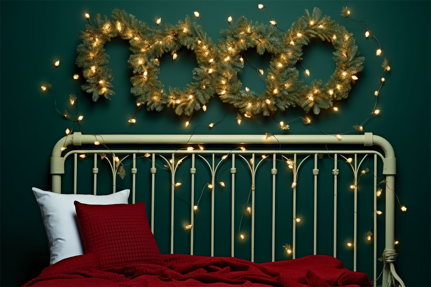 Christmas Bed Backdrop Glowing Light Wreath Scene Backdrop UK BRP11-252